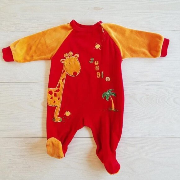 Baby Pekkle Velour Giraffe Jungle Footie 3 Months - Picture 1 of 8